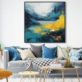 Yağlı Boya Dokulu Tablo Soyut Manzara Siyah Çerçeveli 60 x 60 cm U08118