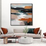 Yağlı Boya Dokulu Tablo Soyut Manzara Siyah Çerçeveli 60 x 60 cm U08135