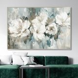 Yağlı Boya Dokulu Tablo Soyut Modern Çiçekler Gümüş Çerçeveli 70 x 100 cm U02070