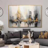 Yağlı Boya Dokulu Tablo Soyut New York Manzara Altın Çerçeveli 70 x 100 cm U09024
