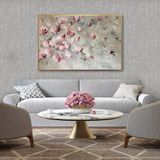 Yağlı Boya Dokulu Tablo Soyut Pembe Çiçekler Altın Çerçeveli 90 x 120 cm U02001