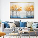Yağlı Boya Dokulu Tablo Soyut Renkli Ağaçlar Manzara Altın Çerçeveli 70 x 100 cm U01011