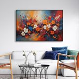 Yağlı Boya Dokulu Tablo Soyut Renkli Bahar Çiçekleri Siyah Çerçeveli 90 x 120 cm U02039