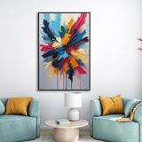 Yağlı Boya Dokulu Tablo Soyut Renkli Çiçek Siyah Çerçeveli 100 x 150 cm U08055