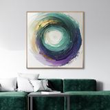 Yağlı Boya Dokulu Tablo Soyut Renkli Halka Altın Çerçeveli 60 x 60 cm U08099
