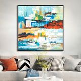 Yağlı Boya Dokulu Tablo Soyut Renkli İstanbul Manzara Siyah Çerçeveli 60 x 60 cm U08140