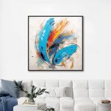 Yağlı Boya Dokulu Tablo Soyut Renkli Tüy Siyah Çerçeveli 60 x 60 cm U08094