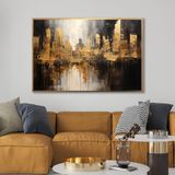 Yağlı Boya Dokulu Tablo Soyut Şehir Manzarası Altın Çerçeveli 70 x 100 cm U09006