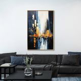 Yağlı Boya Dokulu Tablo Soyut Şehir Manzarası Manhattan Altın Çerçeveli 50 x 70 cm U09003