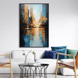 Yağlı Boya Dokulu Tablo Soyut Şehir Manzarası New York Siyah Çerçeveli 70 x 100 cm U09004