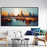 Yağlı Boya Dokulu Tablo Soyut Şehir Manzarası New York Siyah Çerçeveli 70 x 140 cm U09002
