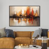 Yağlı Boya Dokulu Tablo Soyut Şehir Manzarası Siyah Çerçeveli 100 x 150 cm U09005