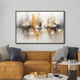 Yağlı Boya Dokulu Tablo Soyut Şehir Manzarası Siyah Çerçeveli 100 x 150 cm U09009