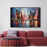 Yağlı Boya Dokulu Tablo Soyut Şehir Manzarası Siyah Çerçeveli 100 x 150 cm U09014