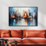 Yağlı Boya Dokulu Tablo Soyut Şehir Manzarası Siyah Çerçeveli 50 x 70 cm U09008