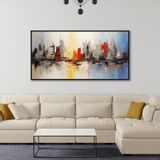 Yağlı Boya Dokulu Tablo Soyut Şehir Manzarası Siyah Çerçeveli 80 x 160 cm U09012