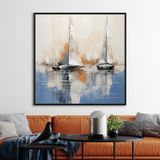 Yağlı Boya Dokulu Tablo Soyut Yelkenliler Siyah Çerçeveli 100 x 100 cm U06047