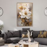 Yağlı Boya Dokulu Tablo Tek Beyaz Papatya Altın Çerçeveli 50 x 70 cm U02005