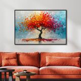 Yağlı Boya Dokulu Tablo Tek Renkli Ağaç Siyah Çerçeveli 100 x 150 cm U01010