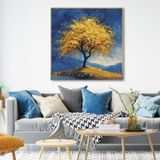 Yağlı Boya Dokulu Tablo Tekli Sarı Ağaç Altın Çerçeveli 100 x 100 cm U01013