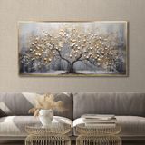 Yağlı Boya Dokulu Tablo Tekli Soyut Ağaç Altın Çerçeveli 60 x 120 cm U01005