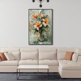 Yağlı Boya Dokulu Tablo Vazoda Modern Çiçekler Siyah Çerçeveli 100 x 150 cm U02055