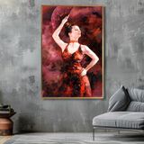 Yağlı Boya Dokulu Tablo Yelpazeli İspanyol Dansçı Kadın Altın Çerçeveli 50 x 70 cm U05024