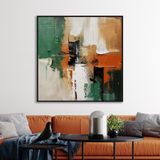 Yağlı Boya Dokulu Tablo Yeşil Bej Kare Soyut Siyah Çerçeveli 100 x 100 cm U08110