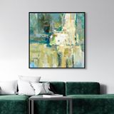 Yağlı Boya Dokulu Tablo Yeşil Bej Soyut Siyah Çerçeveli 60 x 60 cm U08011