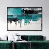 Yağlı Boya Dokulu Tablo Yeşil Siyah Beyaz Soyut Siyah Çerçeveli 100 x 150 cm U08092