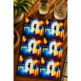 Yağlı Boya Görünümlü Aşk Sokağı Modern 6’lı set Bardak altlığı - UV Baskı MDF - 10x10 cm, BRDKJH0572S10