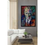 Yağlı Boya Görünümlü Atatürk Portresi Karizma Soyut Ahşap Tablo Çerçeve Görünümlü Dikey Duvar Tablo - 70 x 50 - Kırmızı