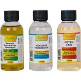 Yağlı Boya Seti Yardımcı Malzemeler 3 x 100 ml Terebentin Resim Keten Yağı ve Fırça Temizlem