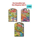 Yağmur Çocuk Kız Çocuklar İçin Dev Boyama Seti-3, Prenses Kalesi, Orman, Lunapark Temalı 3 Adet (67.5 X 100 Cm)