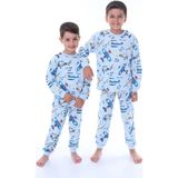 Yağmur Giyim Isob Mavi Uçak Desenli %100 Pamuk Erkek Çocuk Pijama Takımı 3-13 Yaş 51328-51516 - 8 - 9 Yaş