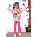 Yağmur Giyim Love Sweat Desenli Fuşya Fitilli Taytlı 2 Ip Pamuk Kız Çocuk Takımı 3-10 Yaş 7223-F - 4 - 5 Yaş