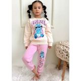Yağmur Giyim Stitch Desenli Pembe 3 Ip Şardonlu Pamuk Kız Çocuk Eşofman Takımı 3-10 Yaş 7332-P - 3 - 4 Yaş