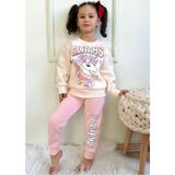 Yağmur Giyim Unicorn Desenli Pembe 3 Ip Şardonlu Pamuk Kız Çocuk Eşofman Takımı 3-10 Yaş 7369-P - 3 - 4 Yaş