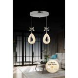 Yağmur Model 2'li Gümüş 3 Renk Modu Ledli Kristal Taşlı Modern Salon Mutfak Oturma Odası LED Avize