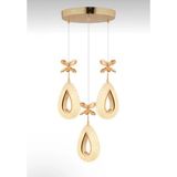 Yağmur Model 3'lü Gold 3 Renk Modu Ledli Kristal Taşlı Modern Salon Mutfak Oturma Odası LED Avize - Altın