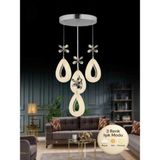 Yağmur Model 4'lü Gümüş 3 Renk Modu Ledli Kristal Taşlı Modern Salon Mutfak Oturma Odası LED Avize