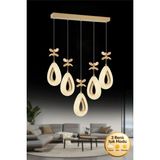 Yağmur Model 5"li Gold 3 Renk Modu Yemek Masası Oturma Çocuk Yatak Odası Modern Ledli Avize - Altın