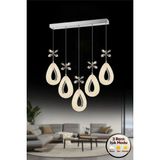 Yağmur Model 5"li Gümüş 3 Renk Modu Yemek Masası Oturma Çocuk Yatak Odası Modern Ledli Avize