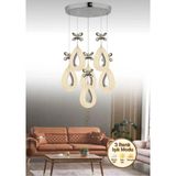 Yağmur Model 6'lı Gümüş 3 Renk Modu Ledli Kristal Taşlı Modern Salon Mutfak Oturma Odası LED Avize