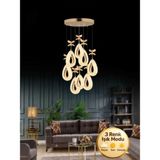Yağmur Model 8'li Gold 3 Renk Modu Kristal Taşlı Modern Salon Mutfak Oturma Çocuk Odası LED Avize - Altın