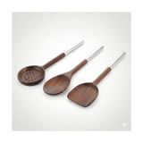 Yağmur Store %100 Doğal Akasya Ahşap & Paslanmaz Çelik 3’lü Mutfak Seti | Kaşık, Spatula, Kevgir | Isıya Dayanıklı ve Şık Servis Takımı (Kaşık) - 0,5 x 7 cm