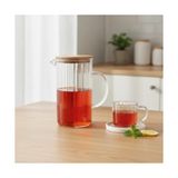 Yağmur Store 1000 ml Bambu Kapaklı Borosilikat Cam Yağlık ve Sürahi - Isıya Dayanıklı Çizgili (Line) Desenli Modern Meşrubat ve Su Karafı (9X17 Cm) - 0,60 x 19 x 29 cm