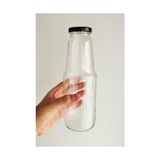 Yağmur Store 1000 ml Şeffaf Meyve Suyu Şişesi, Meşrubat, Limonata Şişesi Metal Kapaklı 1000 cc Boş Cam Şişe (6, Siyah Kapak, 1000, Mililitre)