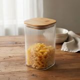 Yağmur Store 10X20 cm Bambu Kapaklı Kare Cam Saklama Kavanozu - Vakumlu Ekstra Uzun Boy Şeffaf Erzak Kabı Spagetti Makarna Bakliyat Kutusu ve Mutfak Düzenleyici Organizatör