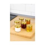 Yağmur Store 6 Adet 40 ml Gold Metal Kapaklı Şeffaf Numune Mama Ek Gıda Şekerleme Reçellik Küçük Cam Kavanoz